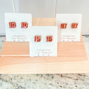 KC Chiefs Mahomes, Kelce, Pacheco Earrings Kansas City Football Player 15, 87, 10 Glitter Stud Druzy Earrings Bling Jewelry