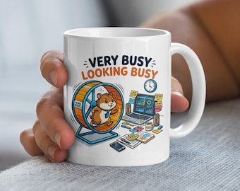 Grappige hamster werkmok, erg druk op zoek druk koffiemok, kantoorhumor cadeau, Corporate Grind Meme Cup, cadeau idee collega