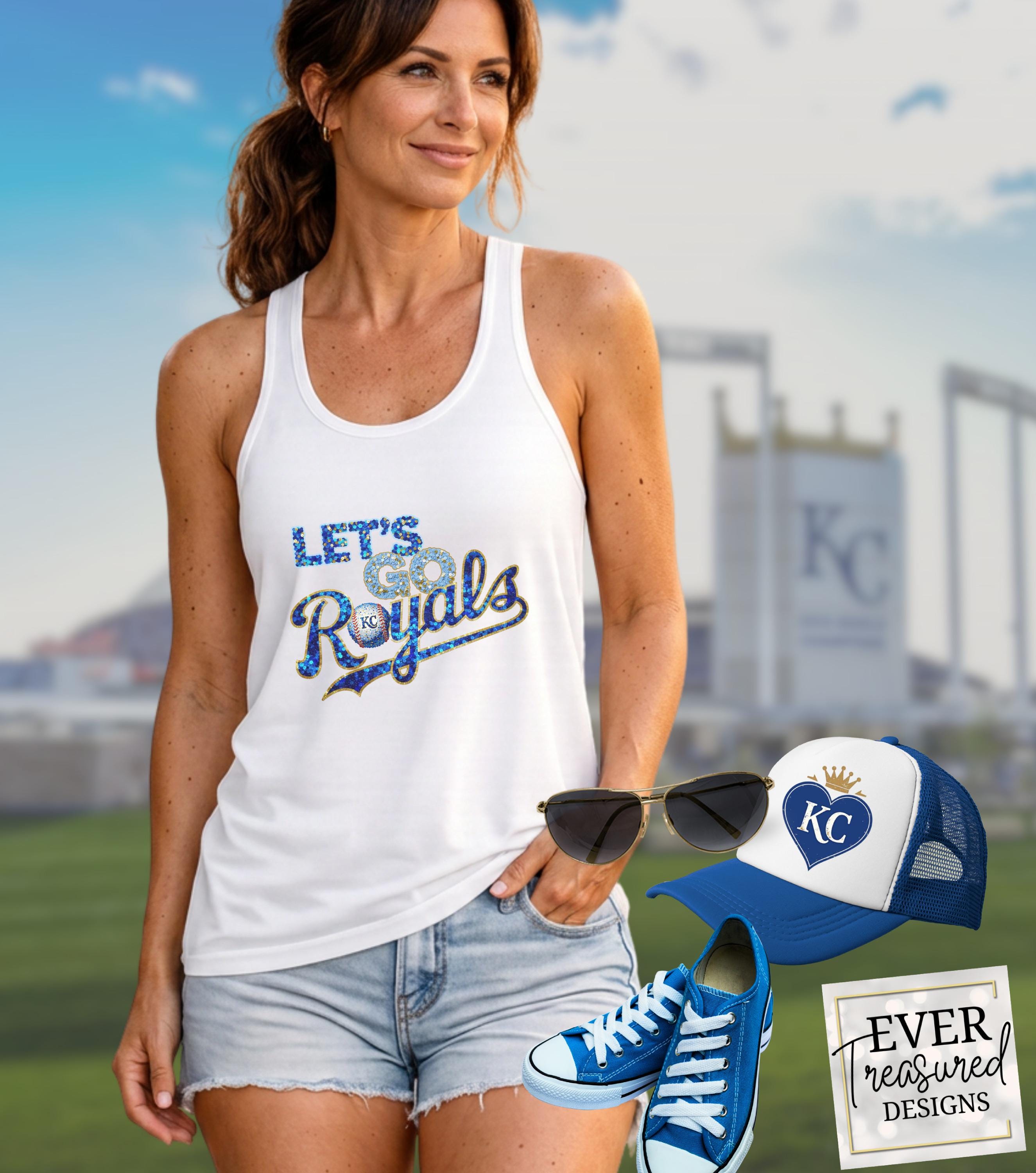 Kansas City Baseball Fan Tank Top, Let's Go Royals Glitter Effect Game Day Shirt, KC Baseball Stadium Apparel, Girls Night Out at the K