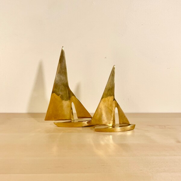 Vintage Brass Sailboats, Set of 2, Pair of Brass Figures