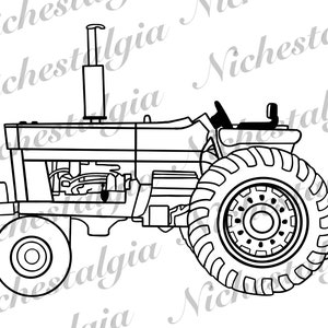 May include: Line drawing of a tractor, featuring large rear tires with deep treads and a smaller front tire. The tractor has a detailed engine compartment, exhaust stack, and driver's seat. The image is a black and white illustration.