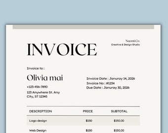 Minimalist Invoice Template | Small Business | Modern Client Invoice | Editable Template | Services Invoice | Business Invoice