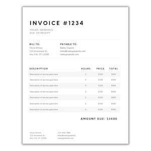 Minimalistische Rechnungsvorlage | Kleinunternehmen | Moderne Kundenrechnung | Bearbeitbare Vorlage | Service-Rechnung | Geschäftsrechnung