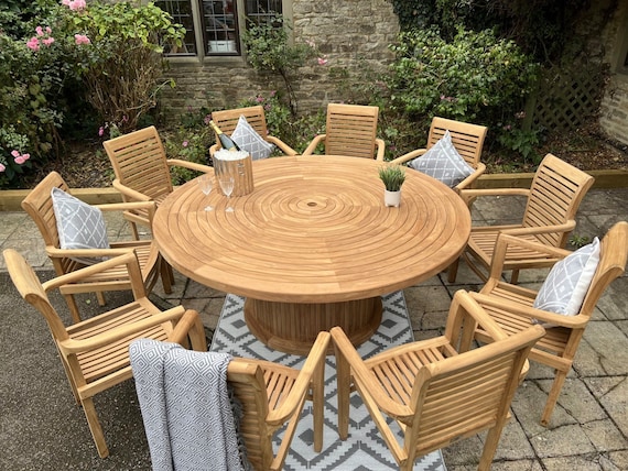 Teak Garden Furniture Round Table 10 Seater Etsy