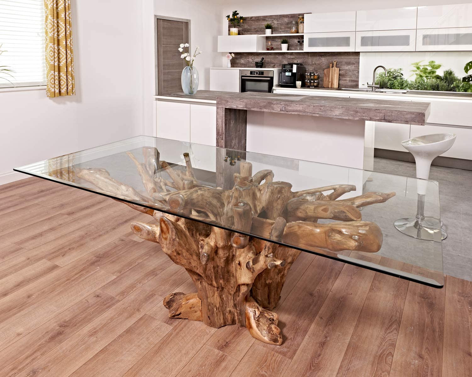 teak root tree dining table rectangle glass