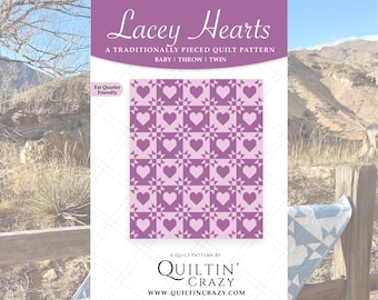 Modello per trapunta Lacey Hearts: modello per trapunta a cuore - adatto a quarti di grasso (download digitale PDF)