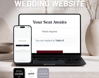 Modern Wedding Website Seating Chart, Digital Wedding Template