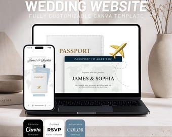 Modern Wedding Website Template, Passport Website, Travel Canva Editable (Digital Download)
