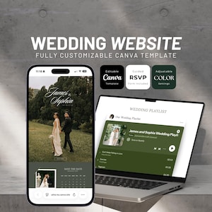 Moderne Hochzeitswebsite Vorlage, Canva Bearbeitbar (Digitaler Download)