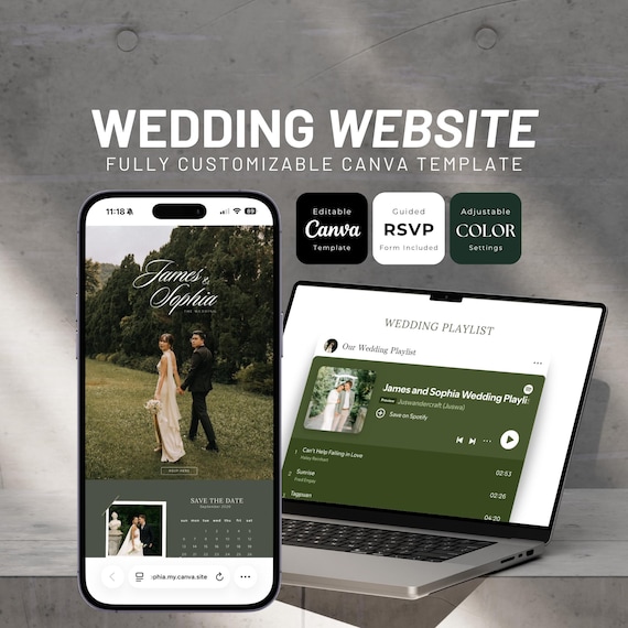 Modern Wedding Website Template, Canva Editable (Digital Download)