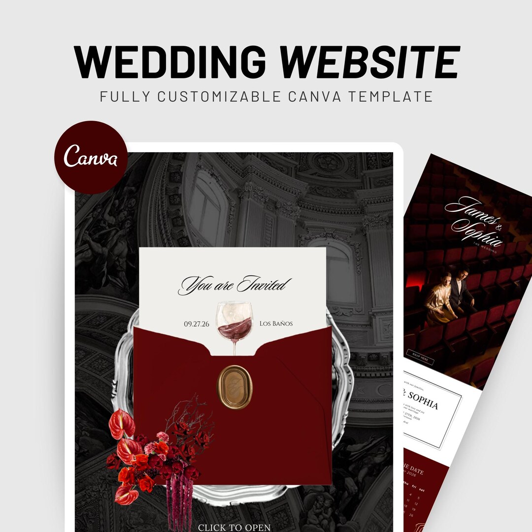 Modern Wedding Website Template, Canva Editable Template (digital