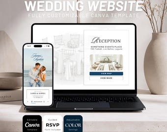 Modern Wedding Website Template, Dusty Blue Canva Editable (Digital Download)