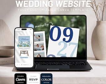 モダンな結婚式用ウェブサイトテンプレート：編集可能なCanvaデザイン（デジタルダウンロード）