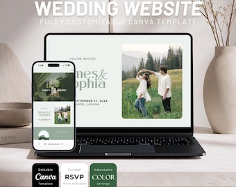 Modern Wedding Website Template: Editable Canva Design (PDF Guide Included