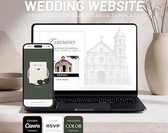 Modern Wedding Website Template, Customizable Canva Editable (Digital Download)