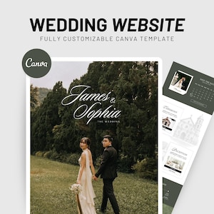 Modern wedding website template editable in Canva, featuring a clean minimalist layout with elegant typography and a timeless design. Ideal for couples creating a personalized wedding site, this digital download includes sections for love story, event details, RSVP, gallery, and more. Easy to customize colors, text, and photos to match your wedding theme. Perfect for modern, classic, or destination weddings.