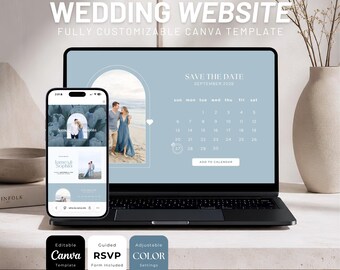 Modern Wedding Website Template, Editable Canva Design