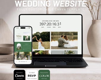 Modern Wedding Website Template, Editable Canva Design (Digital Download)