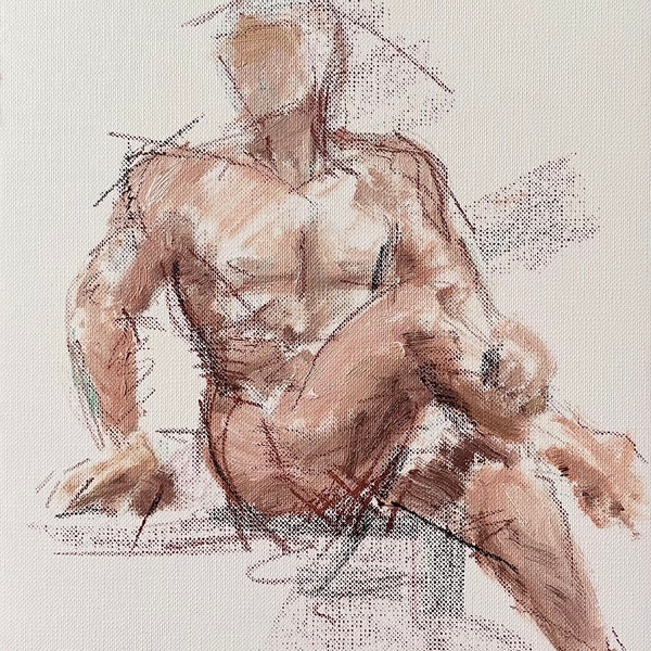 Male nude figure oil painting, handmade unique artwork