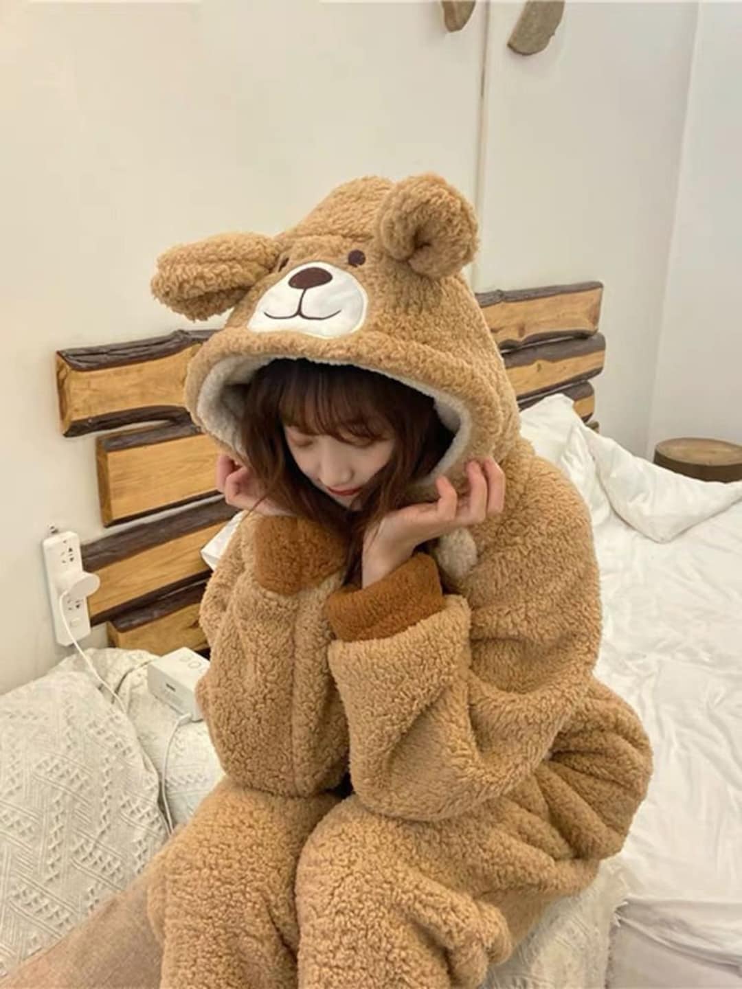 Super Soft Thick Hooded One Piece Pajamas Warm Cozy Fleece Adult Homewear  Fluffy Oversized Velvet Zipper Sleepwear Cute Animal Costume 