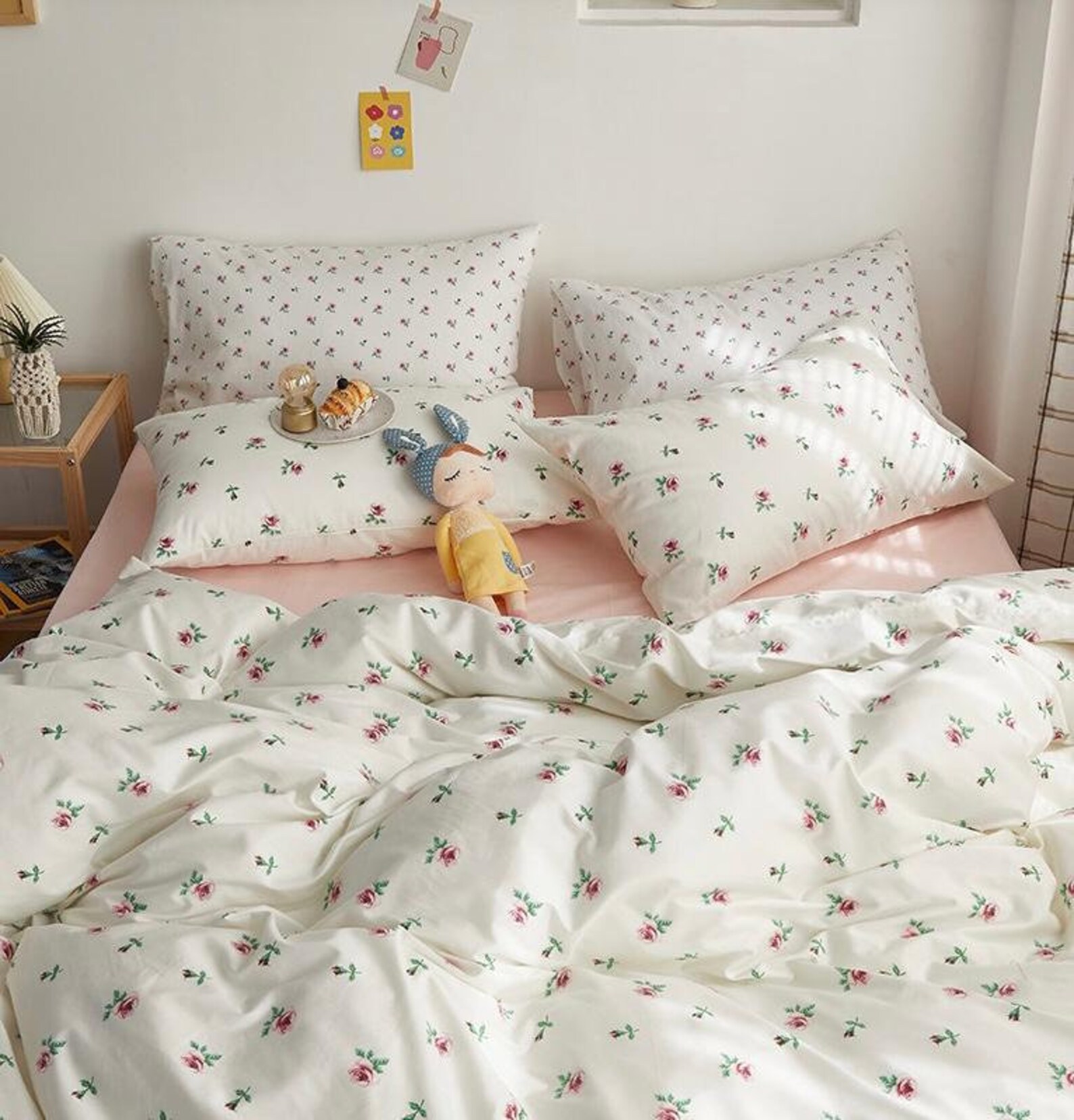 Cottagecore Pink Rose Duvet Cover Set Vintage Floral Etsy