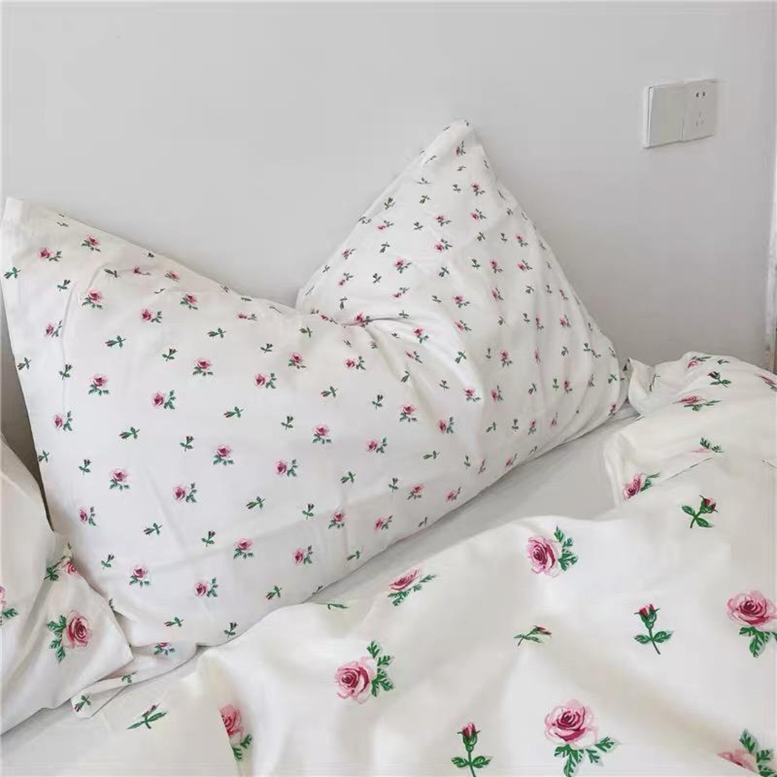 Cottagecore Pink Rose Duvet Cover Set Vintage Floral Etsy