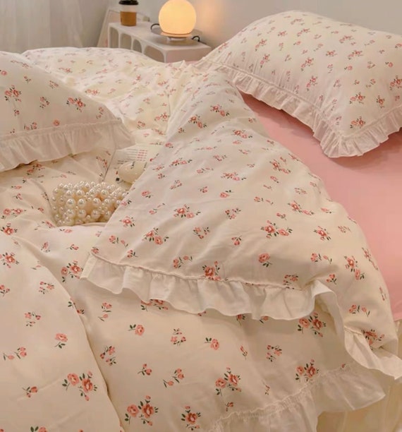 Pink Teddy Bear Pattern Aesthetic Kawaii Cute Cotton Bedding Duvet