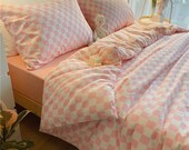 Geometric Pink and White Chessboard Duvet Cover Set Gingham Check Plaid Bedding Set Chess Checkered Patch Comforter Quilt Cover Bed Set