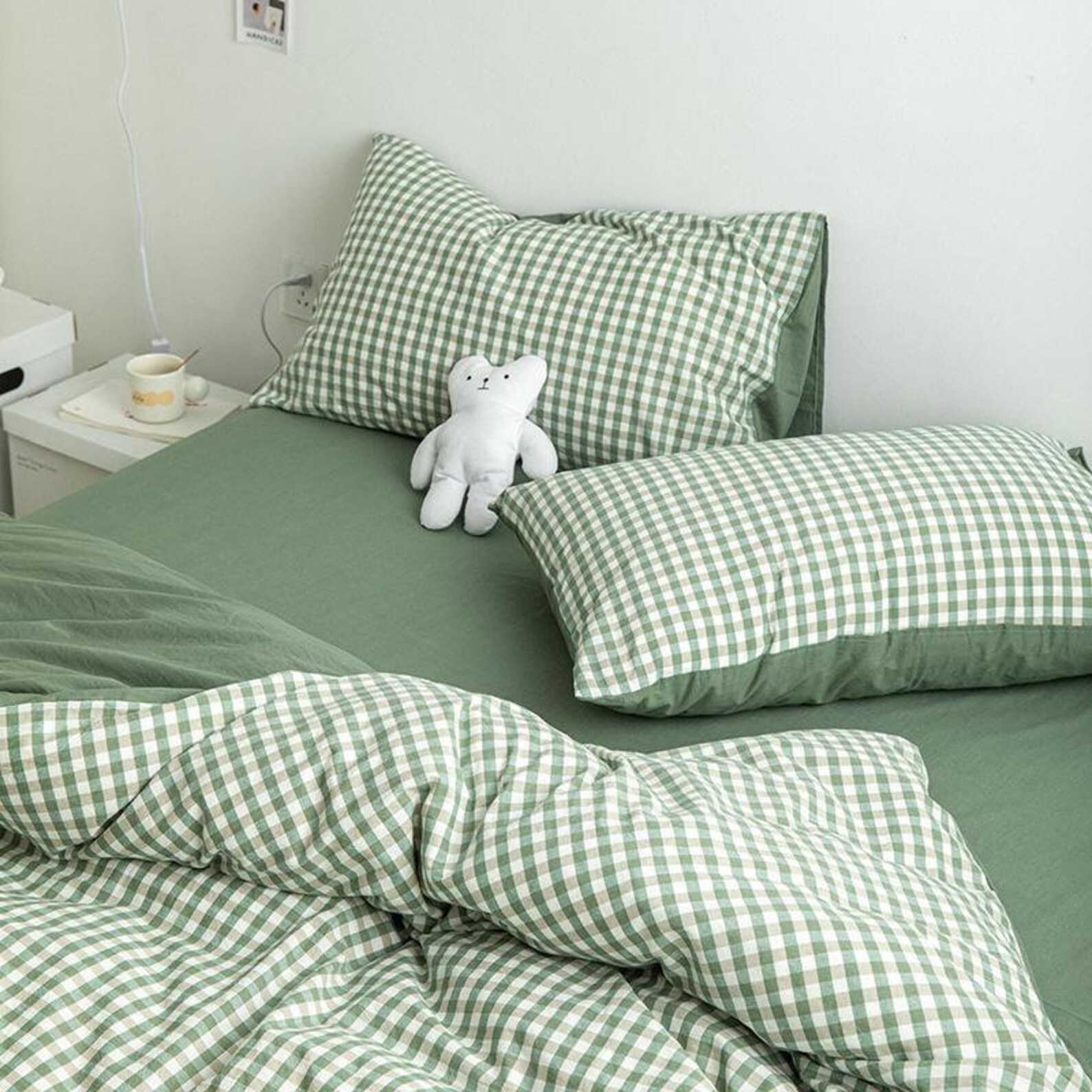 Gingham Checkered Green Duvet Cover Set Soft Cotton Bedding Etsy UK