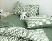 Gingham Checkered Green Duvet Cover Set Soft Cotton Bedding Set Twin Queen Lattice Bed Set Luxury Plaid Check Minimalist Quilt Cover