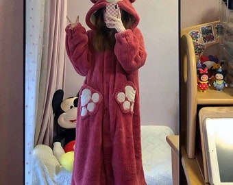 Super Soft Thick Sherpa Hooded Blanket | Warm Cozy Fleece Adults Onesies Sleepwear | Fluffy Oversized Button Up Robe | Cute Animal Costume