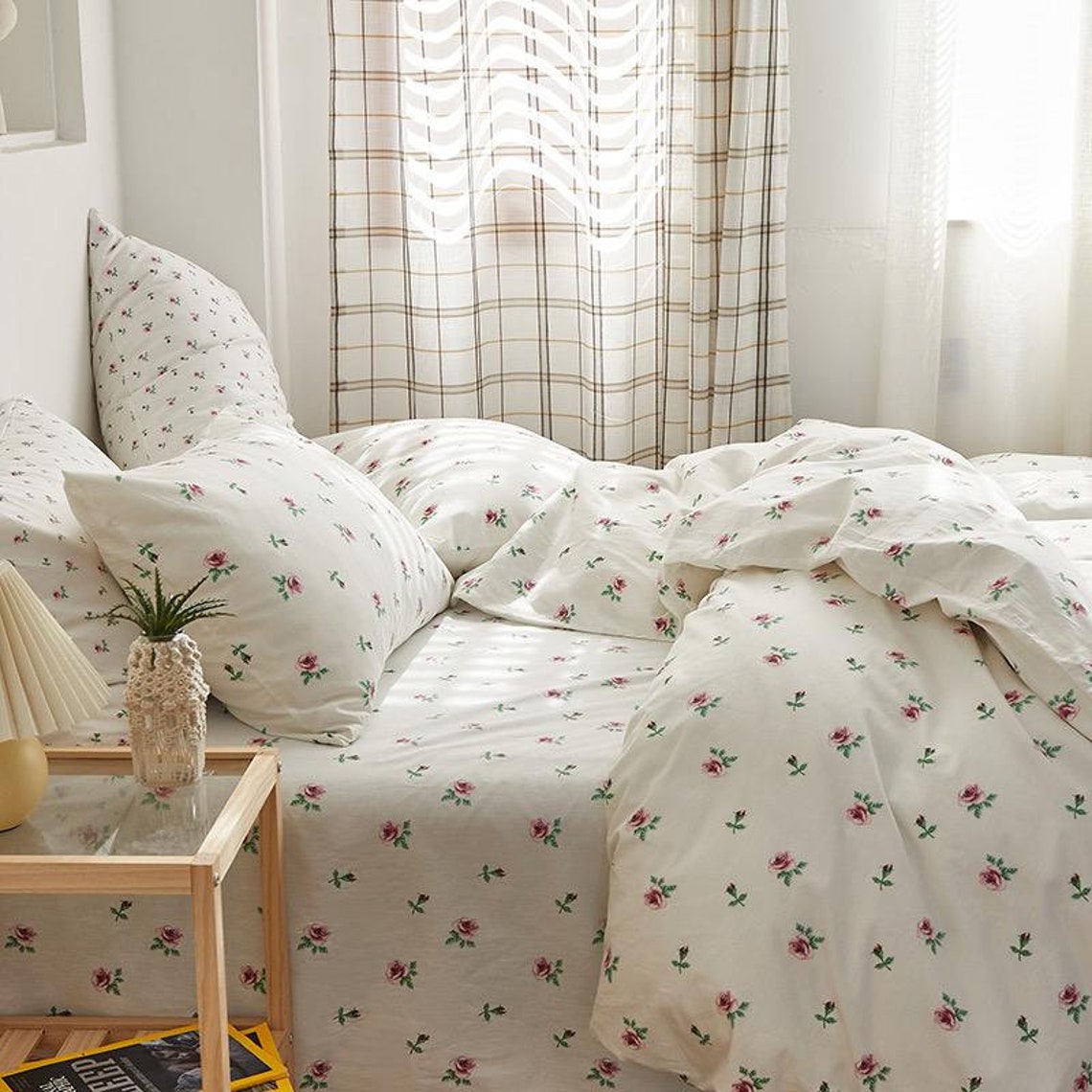 Cottagecore Pink Rose Duvet Cover Set Vintage Floral Etsy