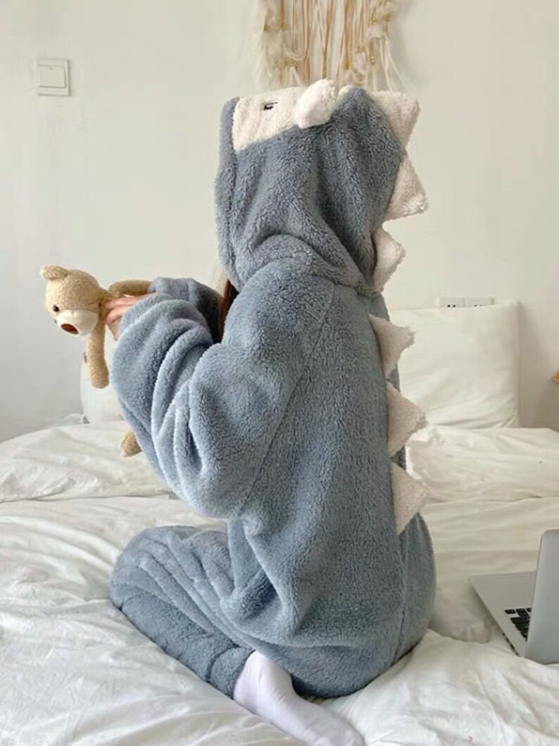 Super Soft One Piece Dinosaur Hoodie Pajamas Warm Comfy image 1