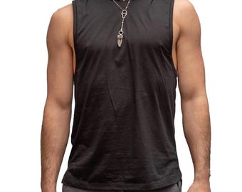 Black HOODED TANK TOP By Five and Diamond - Super Soft and Comfortable Unisex Tank With A Hood, Festival Fashion, Dark Fashion, Unisex Top