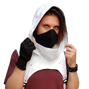 White WASTELAND COWL HOOD - White Cotton Oversize Hood With Cowl Neck, Wind Protection, Cosplay Hood, Festival Hood, Fire Safe Hood