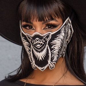 Black & White BAT FACE MASK by Five and Diamond Goth Rave Streetwear Cosplay Burning Man Festival Fashion Unisex Face Cover