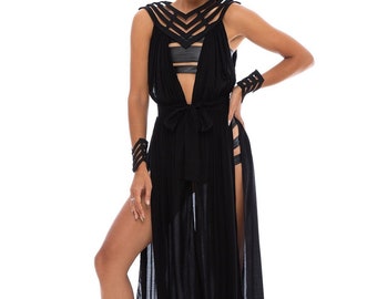 Black CHEVRON CAGE DRESS By Five and Diamond x Stellar Dust, Sexy, Semi Sheer Dress, Festival Fashion, Sexy, Goth