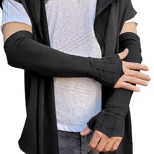 Black OMEGA FINGERLESS GLOVES - Long Black Gloves, Cotton Gloves, Fire Safe Gloves, Elbow Length Gloves, Opera Length Glove, Cotton Gauntlet