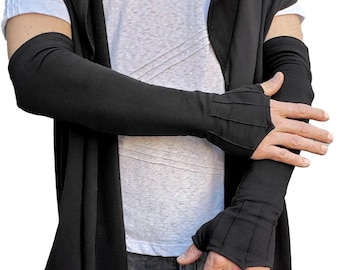 Black OMEGA FINGERLESS GLOVES - Long Black Gloves, Cotton Gloves, Fire Safe Gloves, Elbow Length Gloves, Opera Length Glove, Cotton Gauntlet