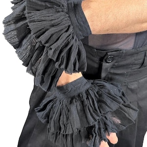 Black DANDY RUFFLE CUFFS - Black Ruffly Cuff Accessory, Button On Ruffles, Vampire Ruffle Cuff, Festival Accessory, Pirate Ruff, Goth Cuff