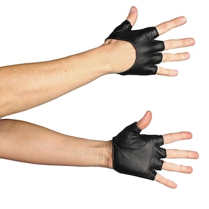 Black LEATHER HALF GLOVE - Black Leather Fingerless Gloves, Real Leather Driving Gloves, Rave Gloves, Festival Gloves, Cosplay Gloves