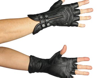 LEATHER ARCHERY GLOVES - Soft Black Leather Fingerless Gloves, Goth Gloves, Cosplay Gloves, Festival Fashion, Fire Safe Gloves, Cyberpunk