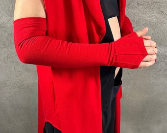 OMEGA GLOVES - Red Cotton Opera Length Fingerless Gloves, Fire Save Gloves, Festival Fashion, Festival Gloves, Devil Costume, Cosplay Gloves