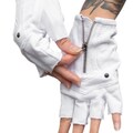 White MOJO MOTO GLOVES - White Cotton Driving Gloves W Zipper, Fingerless Gloves, Festival Gloves, Cosplay, Vegan Gloves, Fire Safe Gloves
