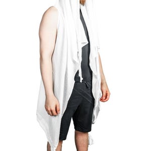 White Cotton GOSSAMER CONVERSION VEST By 5D x Dutchess - Unisex Oversize Robe With Hood, Transformable Top, Perfect Festival Top