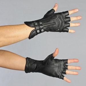 LEATHER ARCHERY GLOVES - Soft Black Leather Fingerless Gloves, Goth Gloves, Cosplay Gloves, Festival Fashion, Fire Safe Gloves, Cyberpunk
