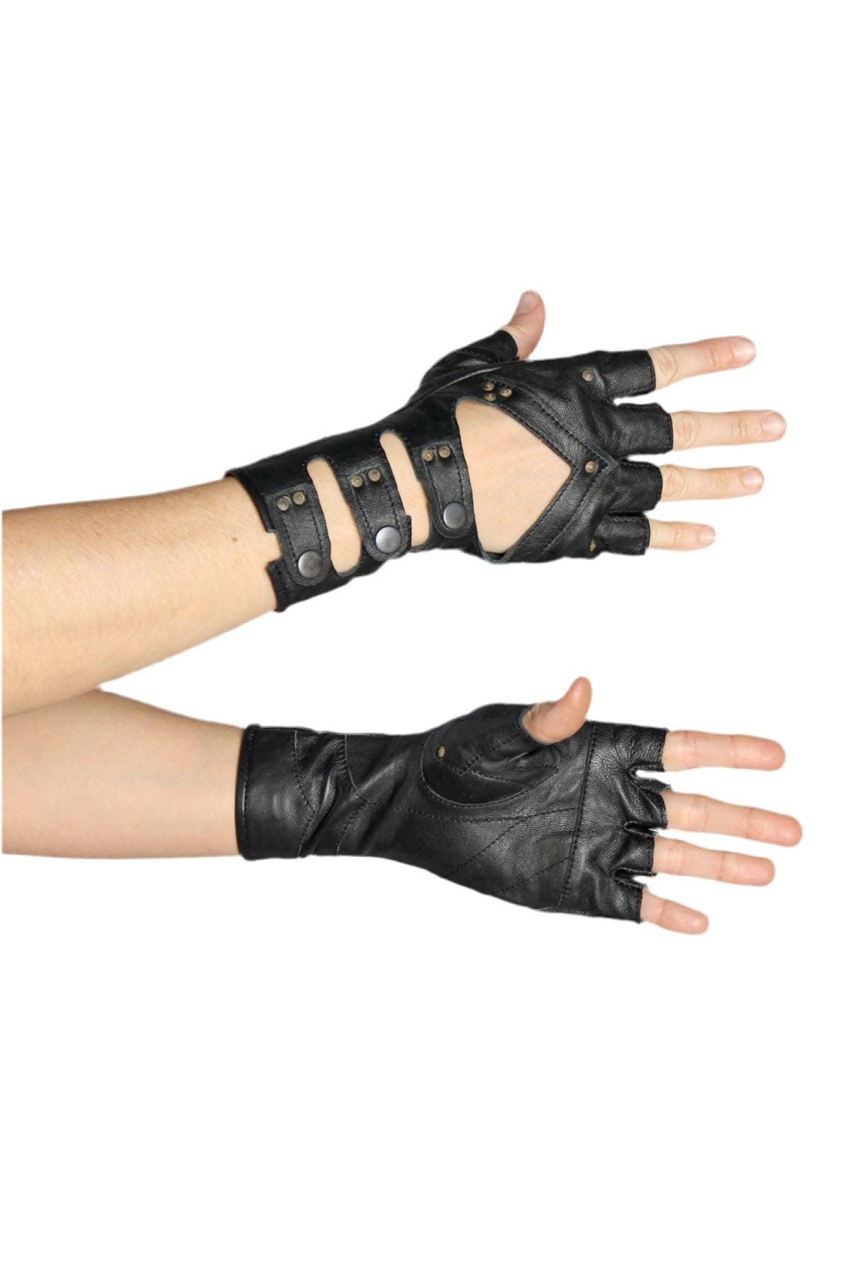 Black LEATHER MINARET GLOVES - Super Soft Black Goat Leather