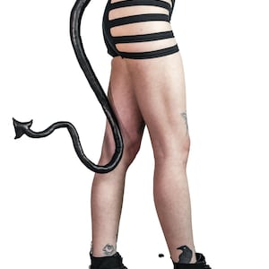 Black Leather DEVIL TAIL - Black Leather Tie On Devil Tail With Bendable Wire Feature, Barbed Tail, Monster Tail, Cosplay Tail, Demon Tail