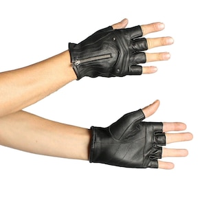 Black MOJO MOTO GLOVES - Black Leather Fingerless Gloves With Zipper, Festival Gloves, Goth Gloves, Fire Safe Gloves, Driving Gloves,