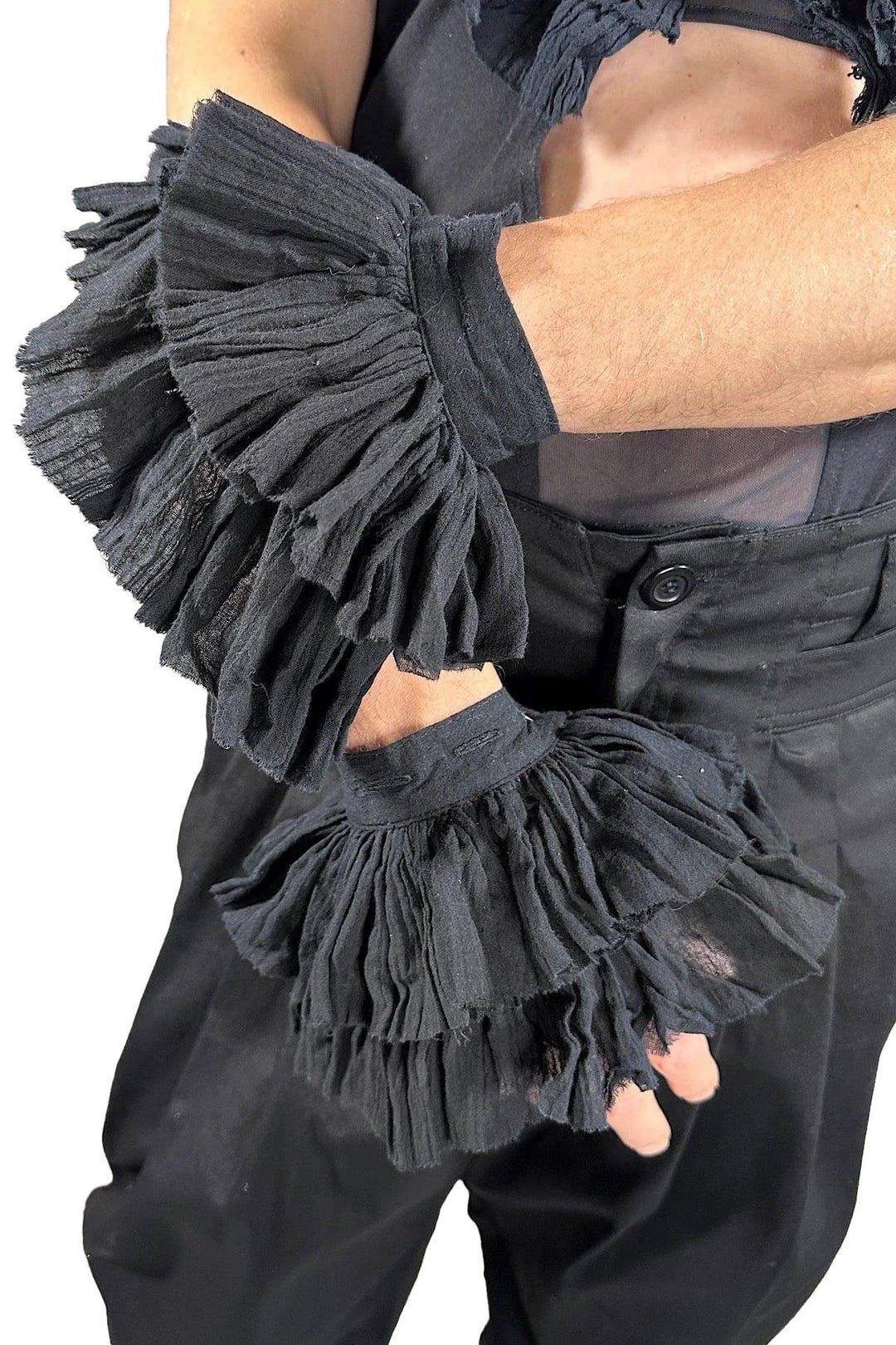 Cuff Ruff Fb Black DANDY RUFFLE CUFFS - Black Ruffly Cuff Accessory, Button on ...